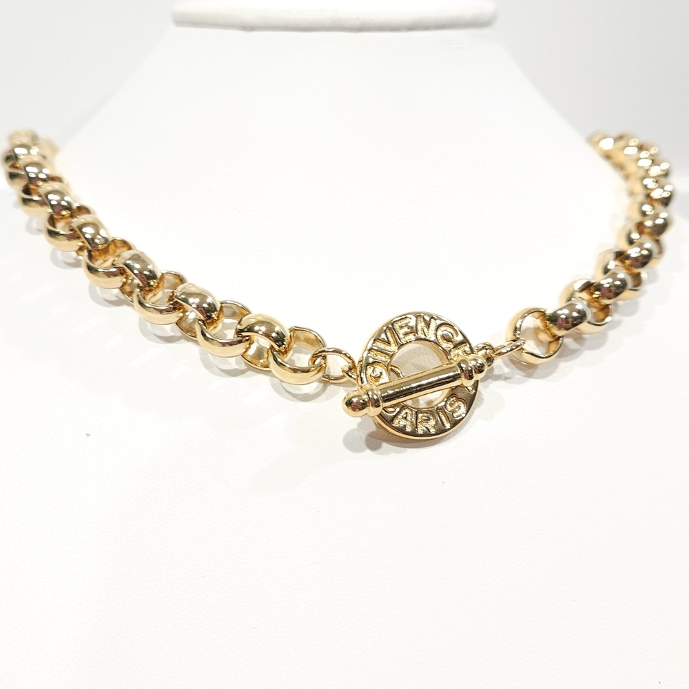 Givenchy Logo Necklace Toggle Chunky Gold Tone Rolo Chain Vintage 80s 90s Paris - Picture 5 of 16